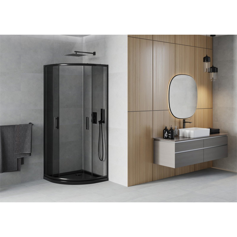 Mexen Rio cabine de douche semi-circulaire 90 x 90 cm, graphite, noir + receveur Flat, noir - 863-090-090-70-40-4170B