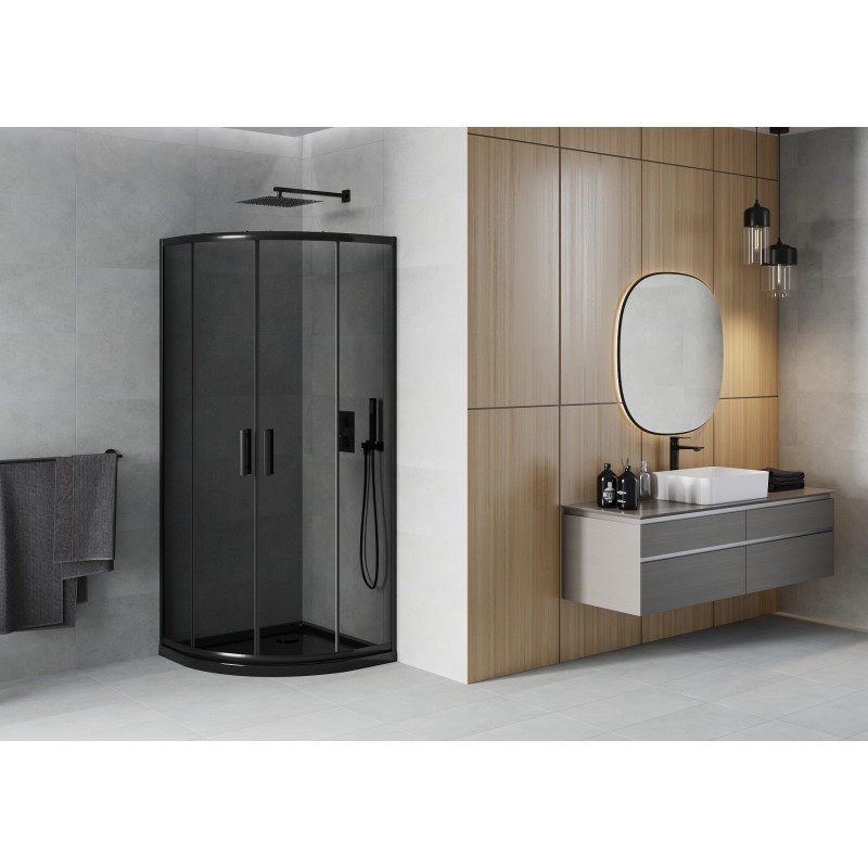 Mexen Rio cabine de douche semi-circulaire 90 x 90 cm, graphite, noir + receveur Flat, noir - 863-090-090-70-40-4170B