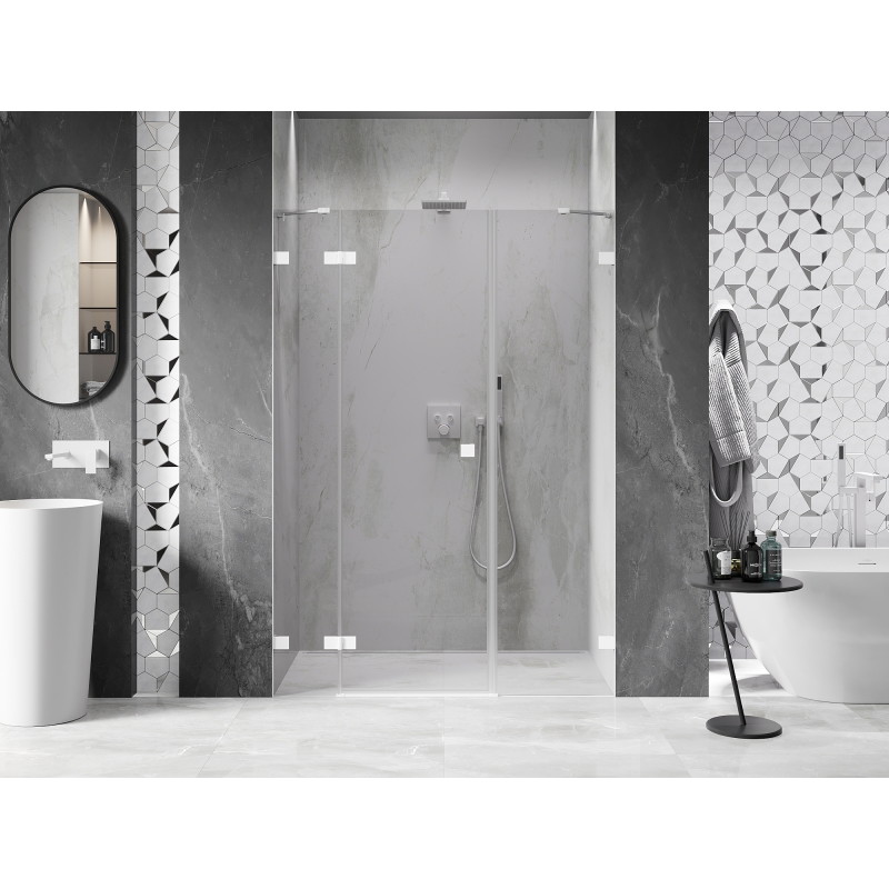 Mexen Lunar porte de douche pivotante gauche 160 cm, transparent, blanc - 834S-160-050-20-00-L