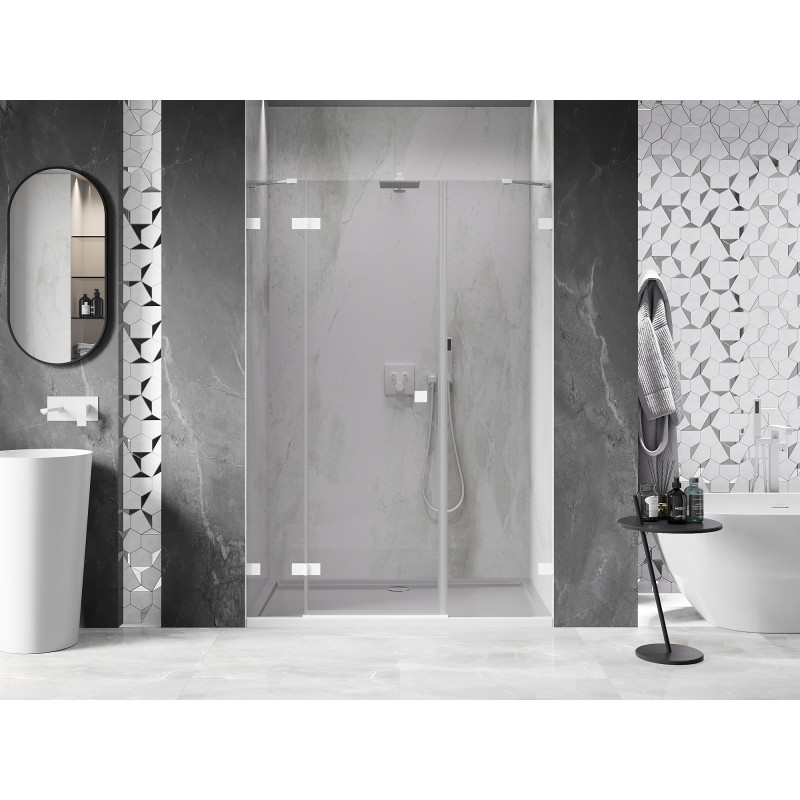 Mexen Lunar porte de douche pivotante gauche 160 cm, transparent, blanc - 834S-160-050-20-00-L