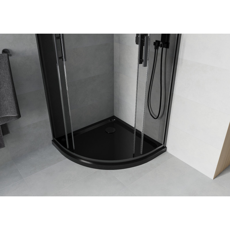Mexen Rio cabine de douche semi-circulaire 90 x 90 cm, graphite, noir + receveur Flat, noir - 863-090-090-70-40-4170B