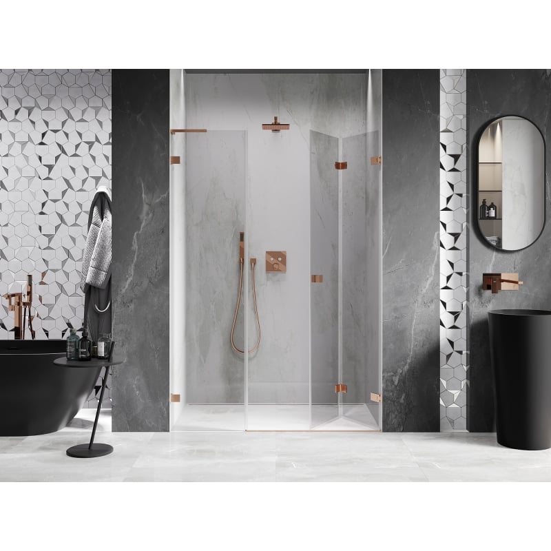 Mexen Lunar-F L porte de douche pliante droite 135 cm, transparent, cuivre brossé - 836SL-135-050-65-00-P
