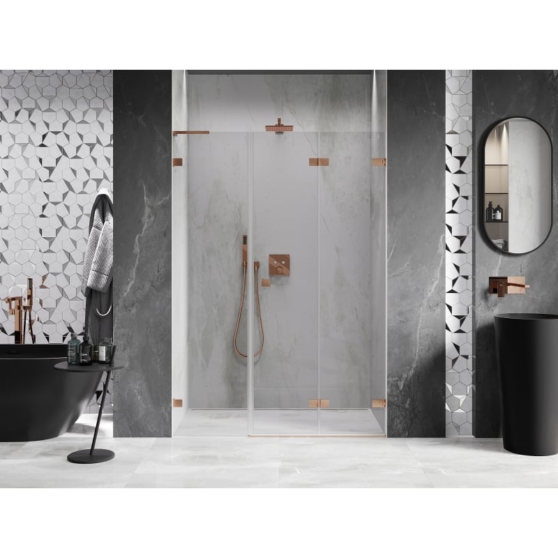 Mexen Lunar-F L porte de douche pliante droite 135 cm, transparent, cuivre brossé - 836SL-135-050-65-00-P