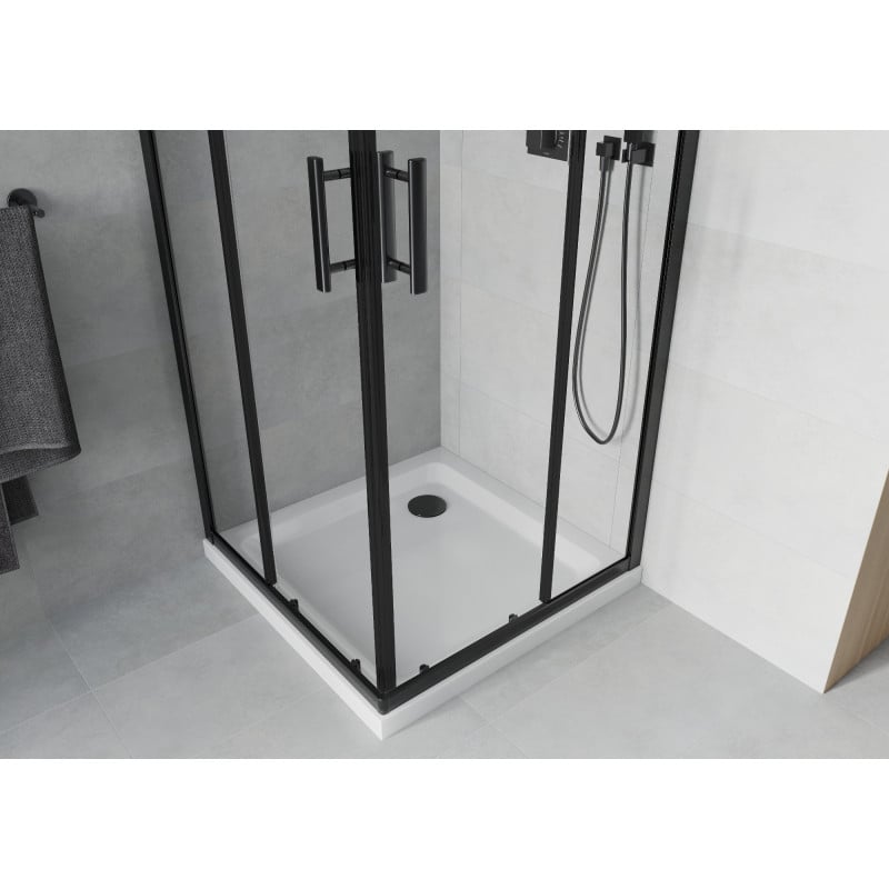 Mexen Rio cabine de douche carrée 70 x 70 cm, transparente, noire + receveur Flat, blanc - 860-070-070-70-00-4010B