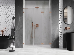 Porte de douche pliable à droite Mexen Lunar-F L 140 cm, transparent, cuivre brossé - 836SL-140-050-65-00-P
