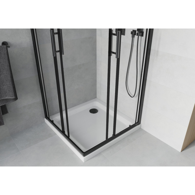 Mexen Rio cabine de douche carrée 80 x 80 cm, transparente, noire + receveur Flat, blanc - 860-080-080-70-00-4010B