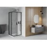 Mexen Rio cabine de douche carrée 80 x 80 cm, transparente, noire + receveur Flat, blanc - 860-080-080-70-00-4010B