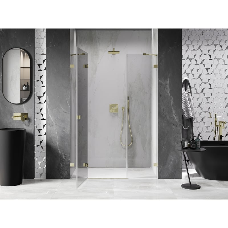 Mexen Lunar porte de douche pivotante gauche 125 cm, transparent, doré - 834S-125-050-50-00-L
