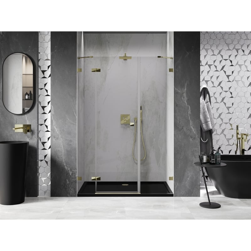 Mexen Lunar porte de douche battante gauche 130 cm, transparent, doré - 834S-130-050-50-00-L