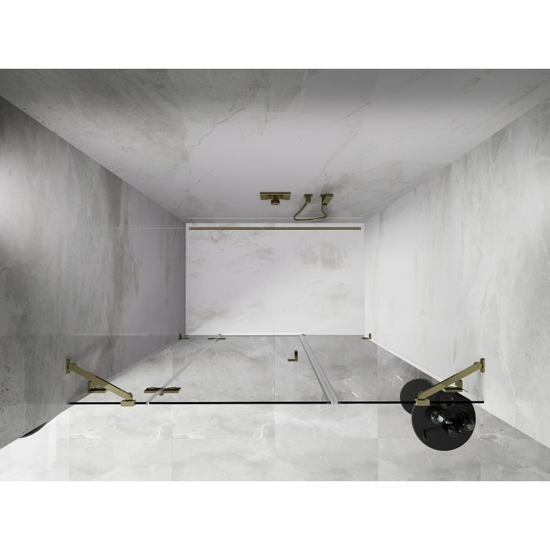 Mexen Lunar porte de douche battante gauche 130 cm, transparent, doré - 834S-130-050-50-00-L