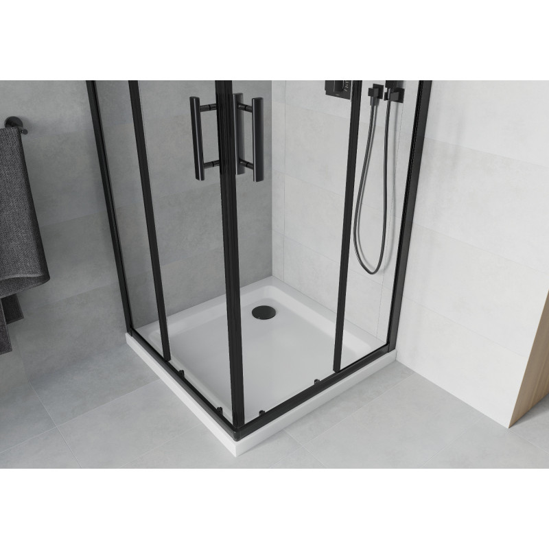 Mexen Rio cabine de douche carrée 90 x 90 cm, transparente, noire + receveur Flat, blanc - 860-090-090-70-00-4010B