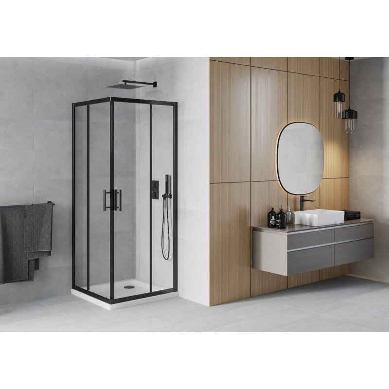 Mexen Rio cabine de douche carrée 90 x 90 cm, transparent, noir + receveur plat, blanc - 860-090-090-70-00-4010B