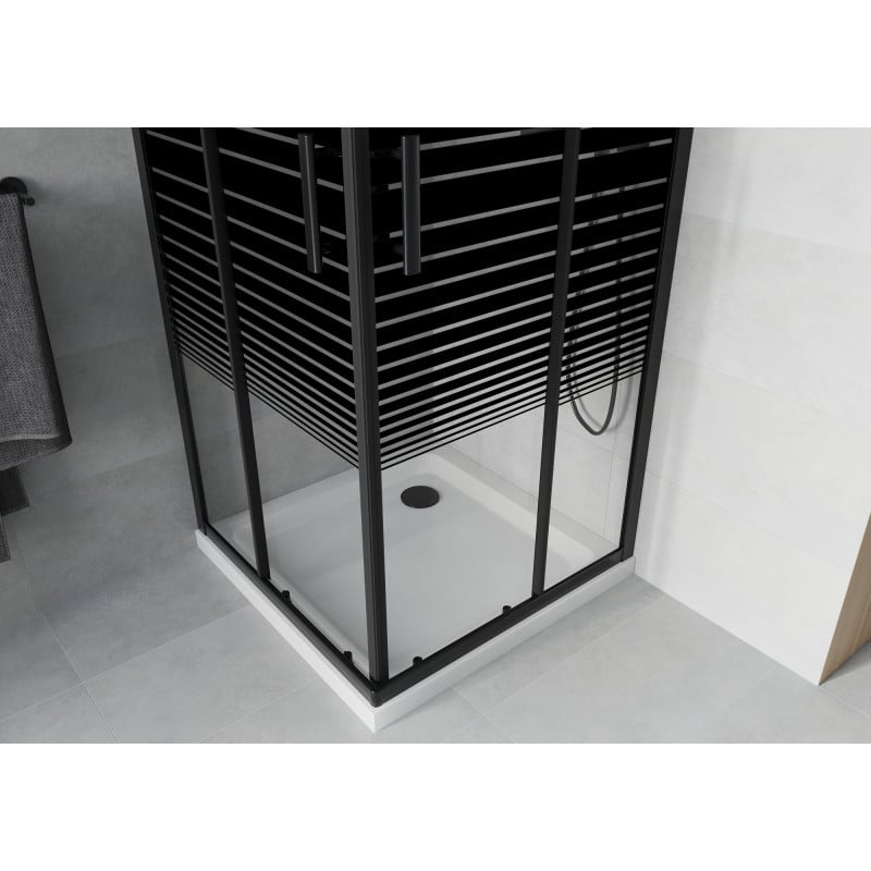 Mexen Rio cabine de douche carrée 70 x 70 cm, bandes noires, noire + receveur Flat, blanc - 860-070-070-70-20-4010B