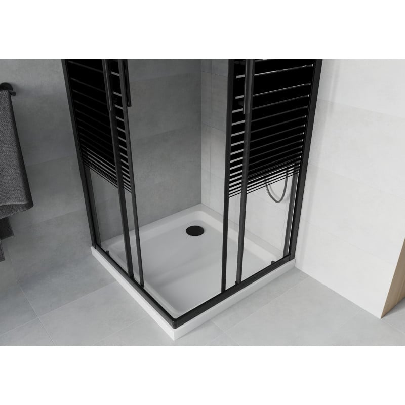 Mexen Rio cabine de douche carrée 70 x 70 cm, bandes noires, noire + receveur Flat, blanc - 860-070-070-70-20-4010B