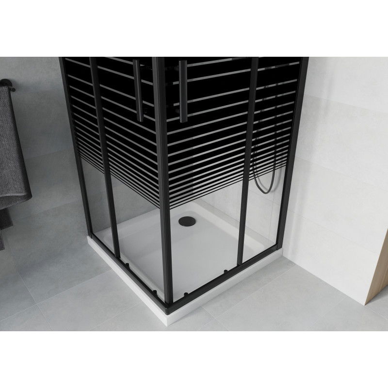 Mexen Rio cabine de douche carrée 80 x 80 cm, bandes noires, noire + receveur Flat, blanc - 860-080-080-70-20-4010B