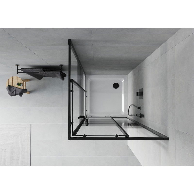 Mexen Rio cabine de douche carrée 90 x 90 cm, bandes noires, noir + receveur plat, blanc - 860-090-090-70-20-4010B
