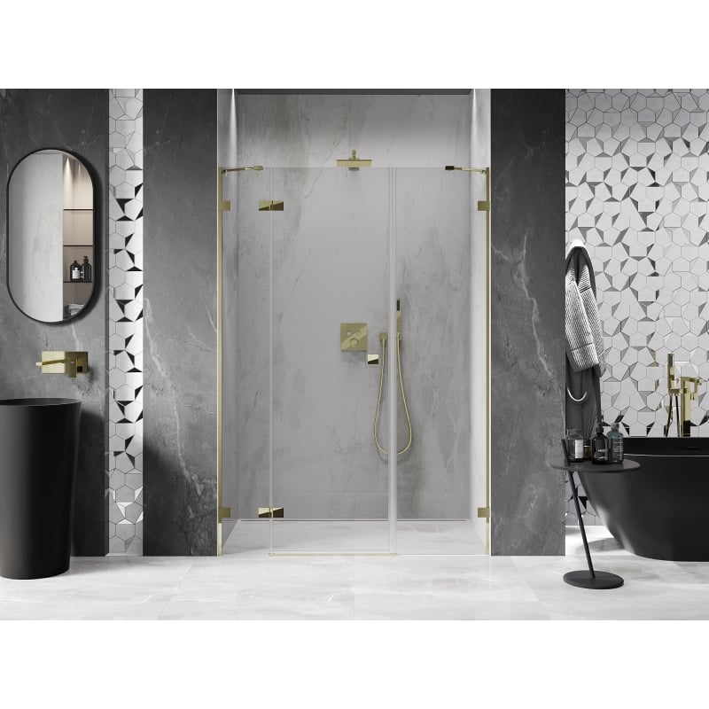 Mexen Lunar porte de douche pivotante gauche 155 cm, transparent, doré - 834S-155-050-50-00-L