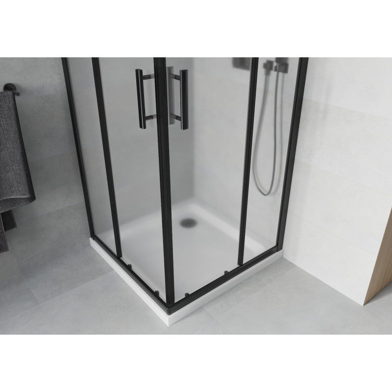 Mexen Rio cabine de douche carrée 80 x 80 cm, givrée, noire + receveur Flat, blanc - 860-080-080-70-30-4010B