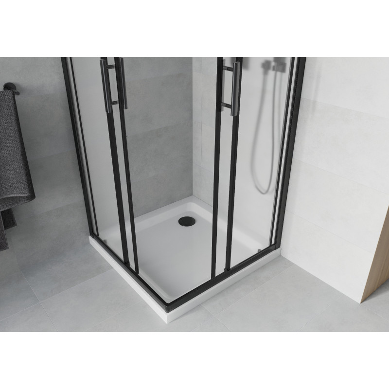 Mexen Rio cabine de douche carrée 80 x 80 cm, dépoli, noir + receveur Flat, blanc - 860-080-080-70-30-4010B
