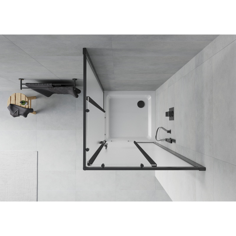 Mexen Rio cabine de douche carrée 80 x 80 cm, givrée, noire + receveur Flat, blanc - 860-080-080-70-30-4010B