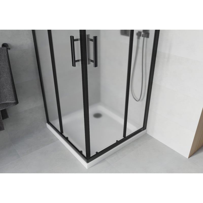 Mexen Rio cabine de douche carrée 90 x 90 cm, givrée, noire + receveur Flat, blanc - 860-090-090-70-30-4010B