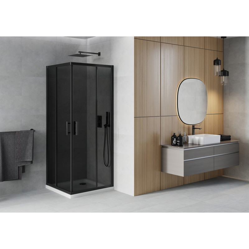 Mexen Rio cabine de douche carrée 80 x 80 cm, graphite, noir + receveur Flat, blanc - 860-080-080-70-40-4010B