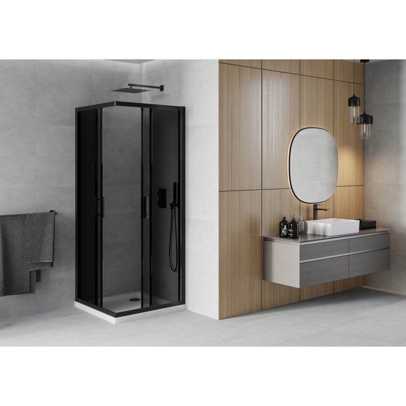Mexen Rio cabine de douche carrée 80 x 80 cm, graphite, noire + receveur plat, blanc - 860-080-080-70-40-4010B