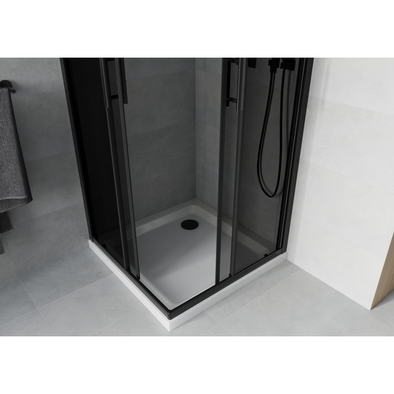 Mexen Rio cabine de douche carrée 80 x 80 cm, graphite, noire + receveur plat, blanc - 860-080-080-70-40-4010B