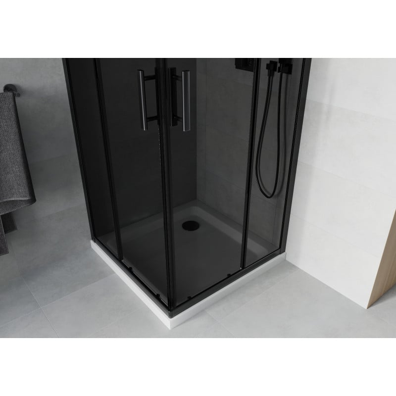 Mexen Rio cabine de douche carrée 80 x 80 cm, graphite, noire + receveur plat, blanc - 860-080-080-70-40-4010B