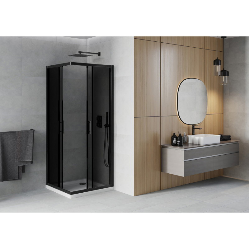 Mexen Rio cabine de douche carrée 90 x 90 cm, graphite, noire + receveur Flat, blanc - 860-090-090-70-40-4010B