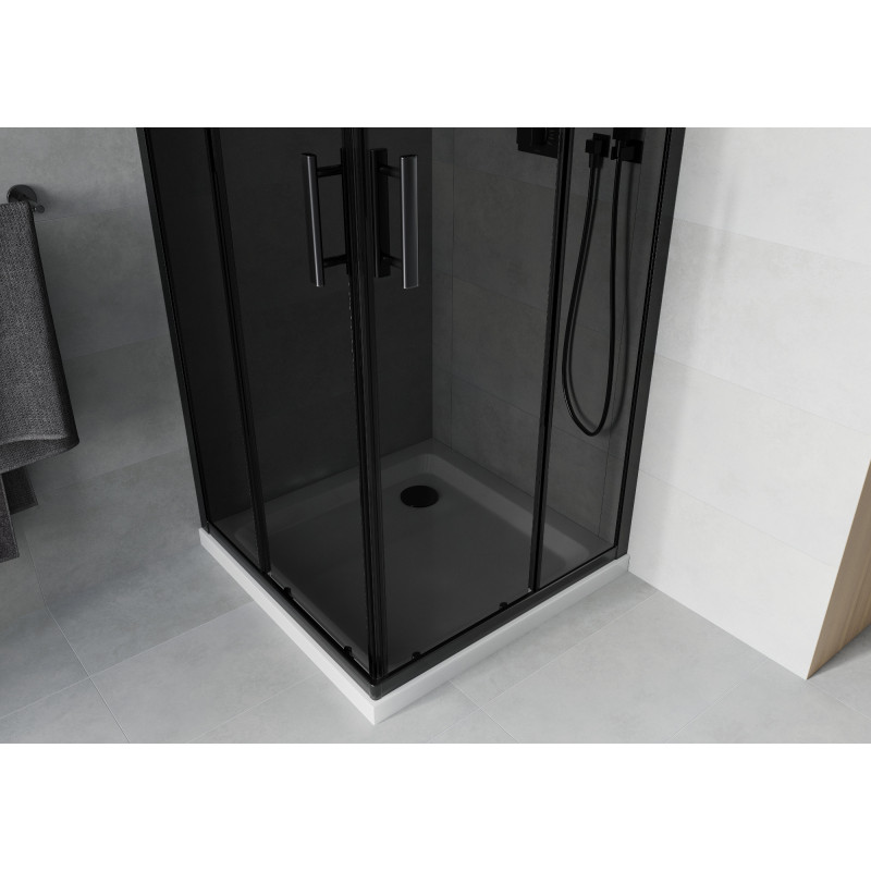 Mexen Rio cabine de douche carrée 90 x 90 cm, graphite, noir + receveur Flat, blanc - 860-090-090-70-40-4010B