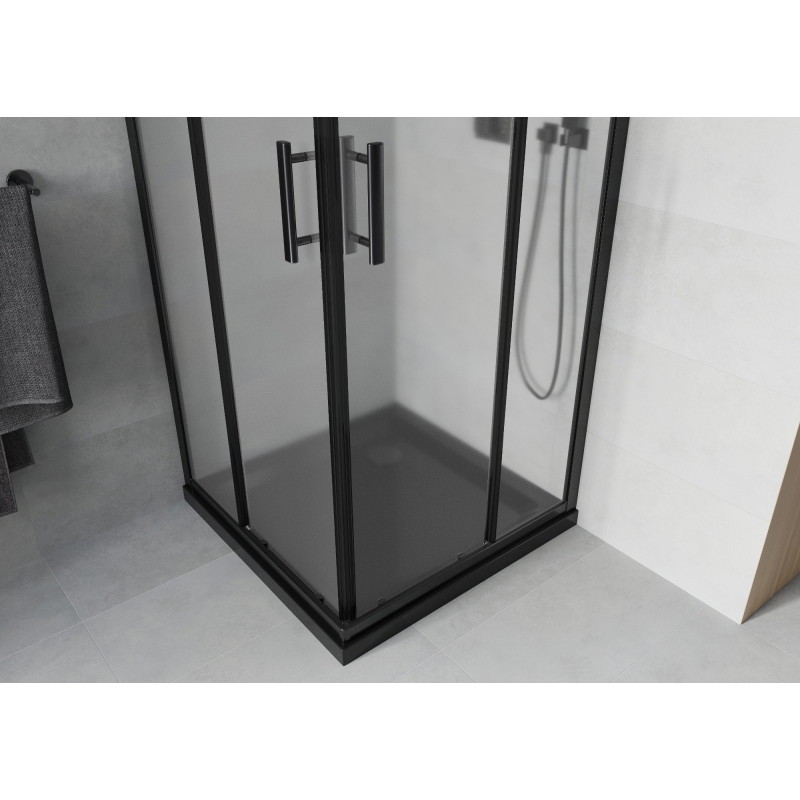 Mexen Rio cabine de douche carrée 80 x 80 cm, dépoli, noir + receveur Flat, noir - 860-080-080-70-30-4070B