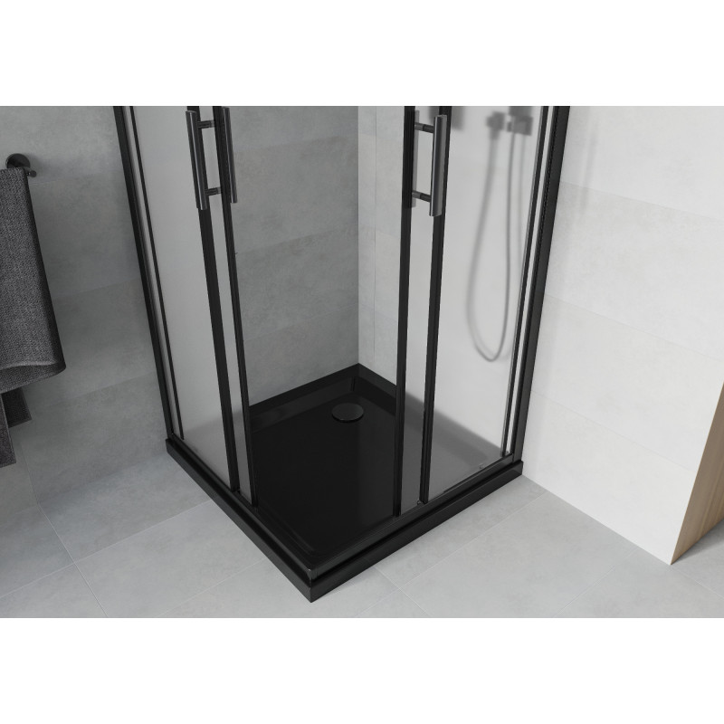 Mexen Rio cabine de douche carrée 80 x 80 cm, givré, noire + receveur Flat, noir - 860-080-080-70-30-4070B