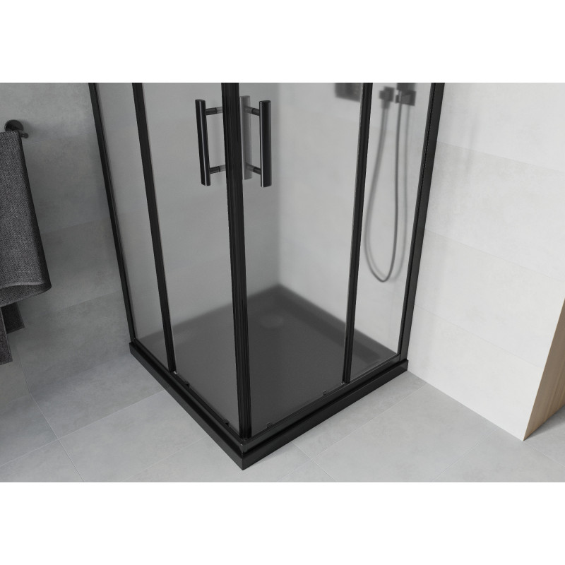 Mexen Rio cabine de douche carrée 90 x 90 cm, givrée, noire + receveur Flat, noir - 860-090-090-70-30-4070B