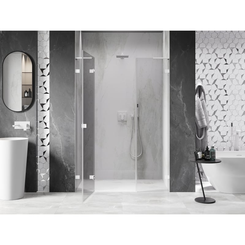 Mexen Lunar L porte de douche pivotante gauche 150 cm, transparent, blanc - 834SL-150-050-20-00-L