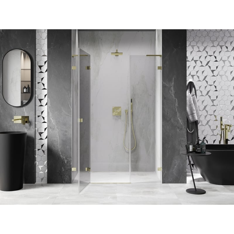 Mexen Lunar L porte de douche pivotante gauche 135 cm, transparent, doré - 834SL-135-050-50-00-L