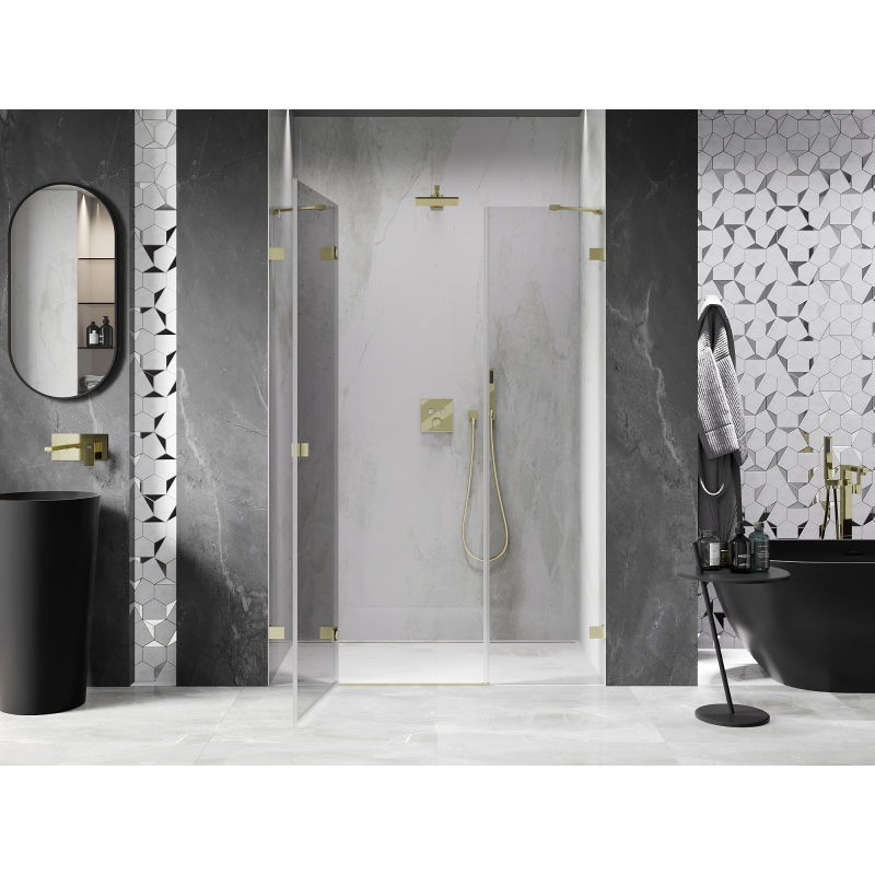 Mexen Lunar porte de douche pivotante gauche 130 cm, transparent, or brossé - 834S-130-050-55-00-L