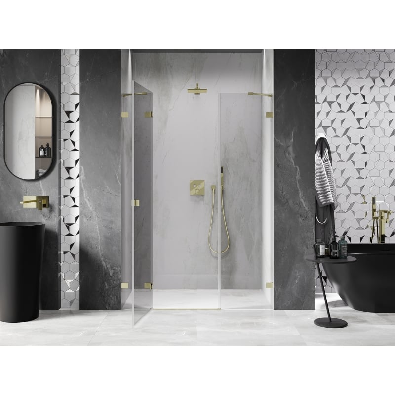 Mexen Lunar porte de douche battante gauche 140 cm, transparent, doré brossé - 834S-140-050-55-00-L