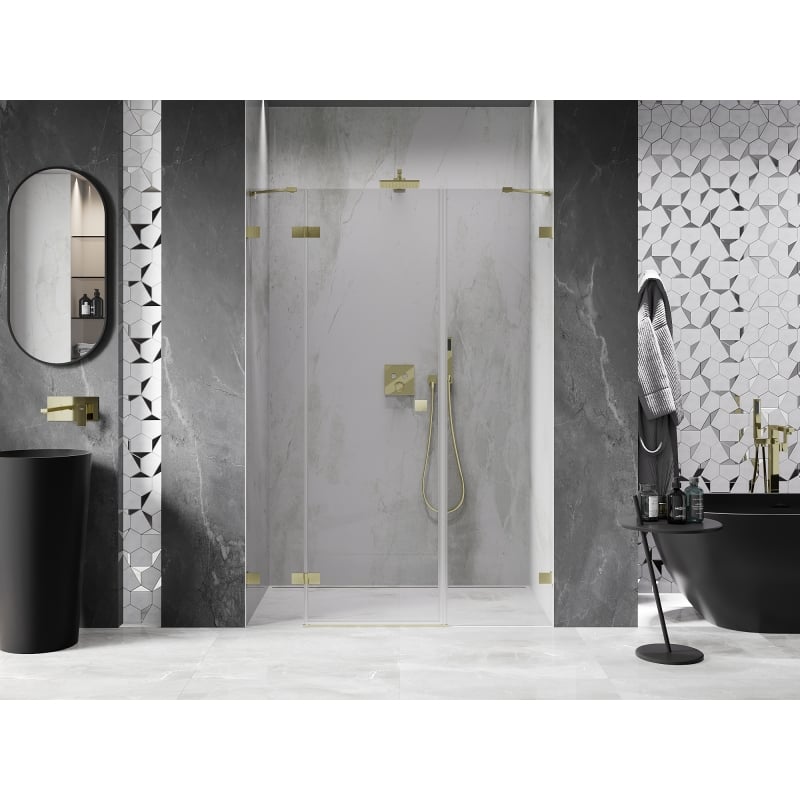 Mexen Lunar porte de douche battante gauche 155 cm, transparent, or brossé - 834S-155-050-55-00-L