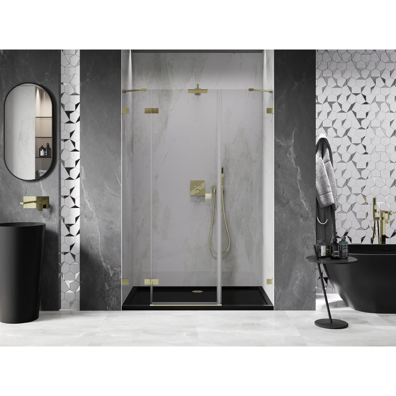 Mexen Lunar porte de douche battante gauche 155 cm, transparent, or brossé - 834S-155-050-55-00-L