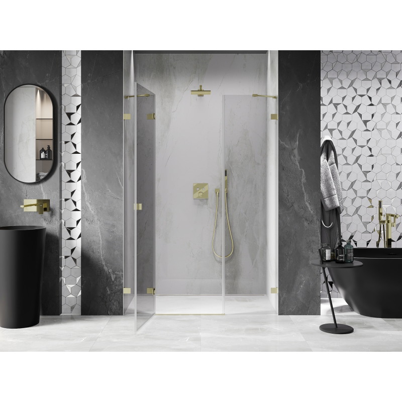 Mexen Lunar porte de douche pivotante gauche 160 cm, transparent, or brossé - 834S-160-050-55-00-L