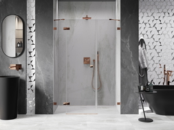 Mexen Lunar porte de douche pivotante gauche 140 cm, transparent, or rose - 834S-140-050-60-00-L