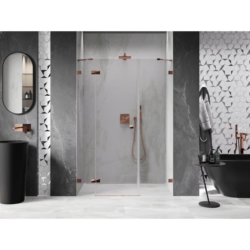 Mexen Lunar porte de douche pivotante gauche 145 cm, transparent, or rose - 834S-145-050-60-00-L