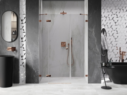 Mexen Lunar porte de douche pivotante gauche 145 cm, transparent, or rose - 834S-145-050-60-00-L