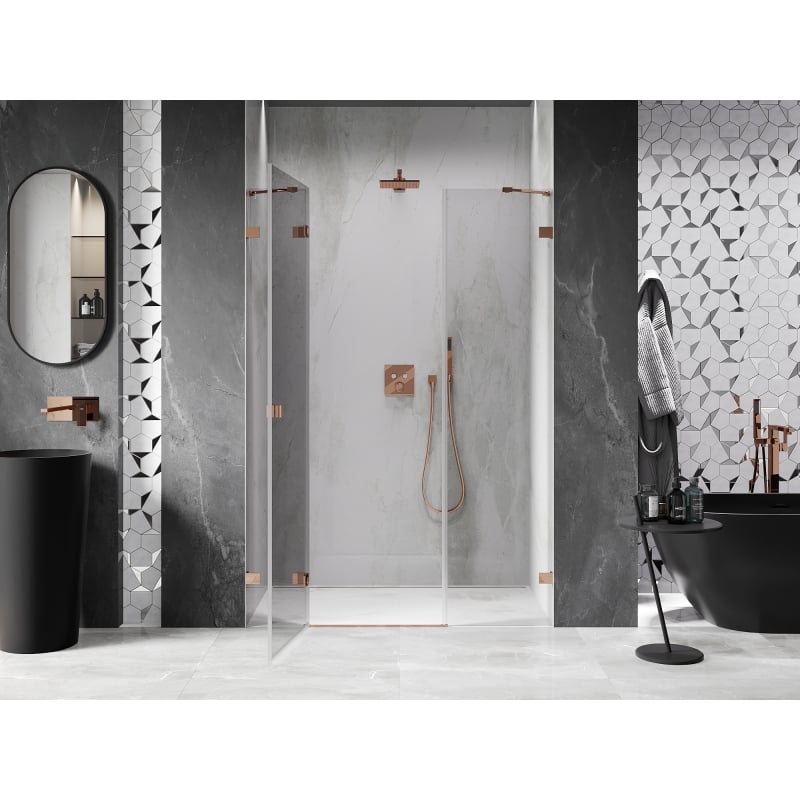 Mexen Lunar porte de douche pivotante gauche 145 cm, transparent, or rose - 834S-145-050-60-00-L
