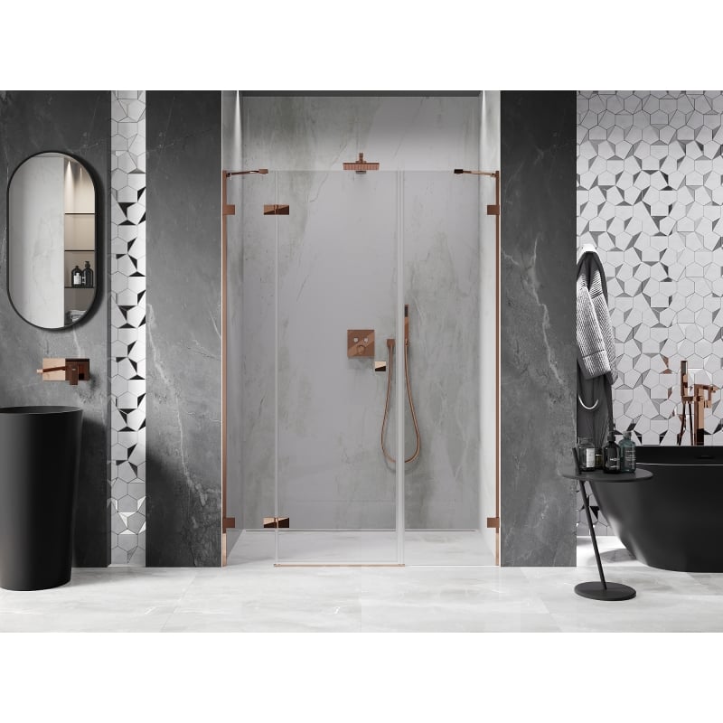 Mexen Lunar porte de douche pivotante gauche 145 cm, transparent, or rose - 834S-145-050-60-00-L