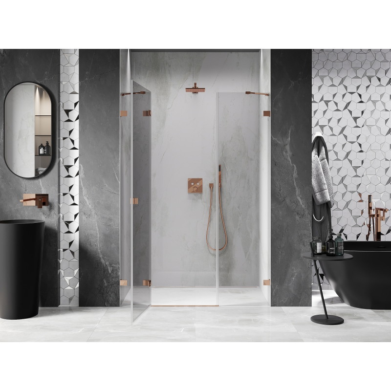 Mexen Lunar porte de douche pivotante gauche 150 cm, transparent, or rose - 834S-150-050-60-00-L