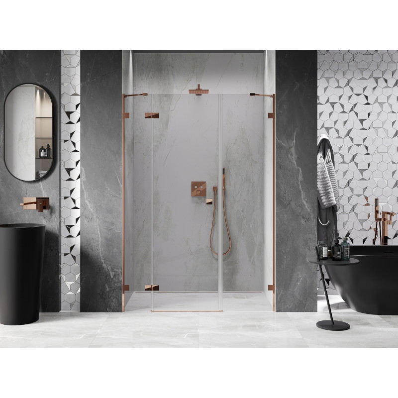 Mexen Lunar porte de douche pivotante gauche 150 cm, transparent, or rose - 834S-150-050-60-00-L