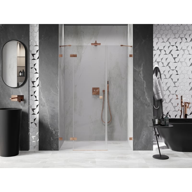 Mexen Lunar porte de douche pivotante gauche 125 cm, transparent, cuivre brossé - 834S-125-050-65-00-L