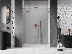 Mexen Lunar porte de douche pivotante gauche 135 cm, transparent, cuivre brossé - 834S-135-050-65-00-L